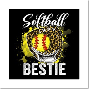 Softball bestie leopard glove game Posters and Art